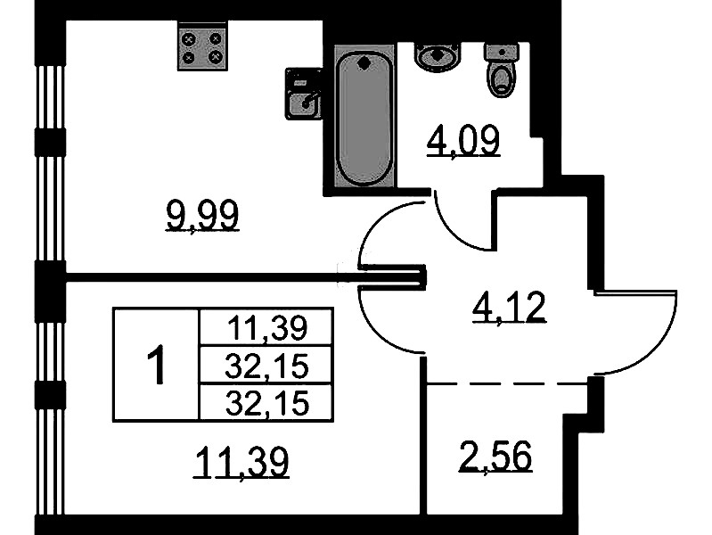 1-комнатная квартира 32.15 м², 4/12 эт., ЖК «Невская Долина»